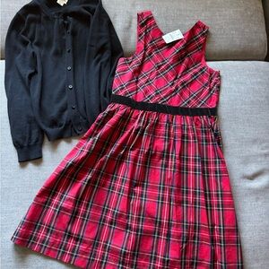 Crewcuts Red Plaid Dress with Black Cardigan
